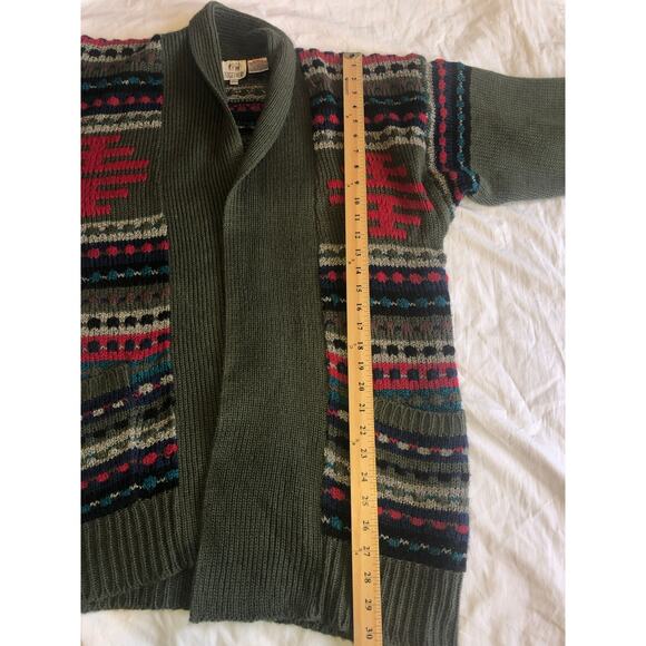 Vintage 80s Grandpa Sweater Spiegel Open Cardigan Green Multi Shawl Collar M/L - Picture 7 of 9